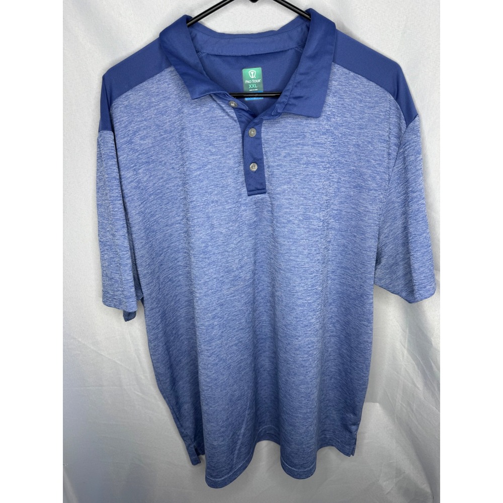 Pro Tour Coolplay Mens XXL Blue Heathered Short Sleeve Golf Polo Shirt RN31104